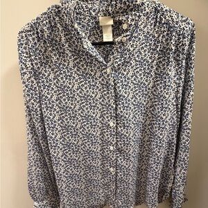 H&M Navy and Cream Floral Blouse